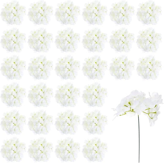 30 Pcs Faux Silk Hydrangea Flowers, Artificial Hydrangea Flower Heads with Stems, Realistic Fake Artificial Floral for Wedding Bouquet Table Centerpieces, Home Décor, Garden Party