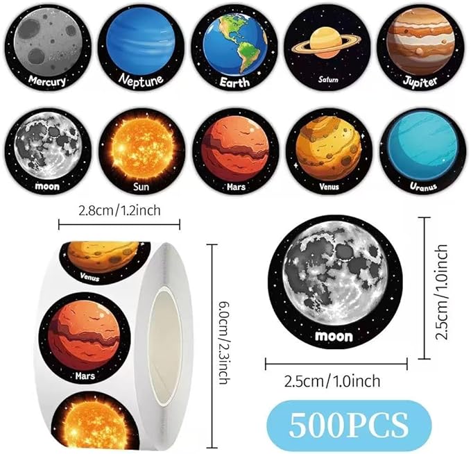 1000 Pcs Outer Space Stickers Bulk 2 Roll 1 Inch Galaxy Astronaut Stickers for Kids Classroom Boys Girls School .Space Theme Classroom Decor Sticker Gift for Party Favors Book Water Bottles Laptop