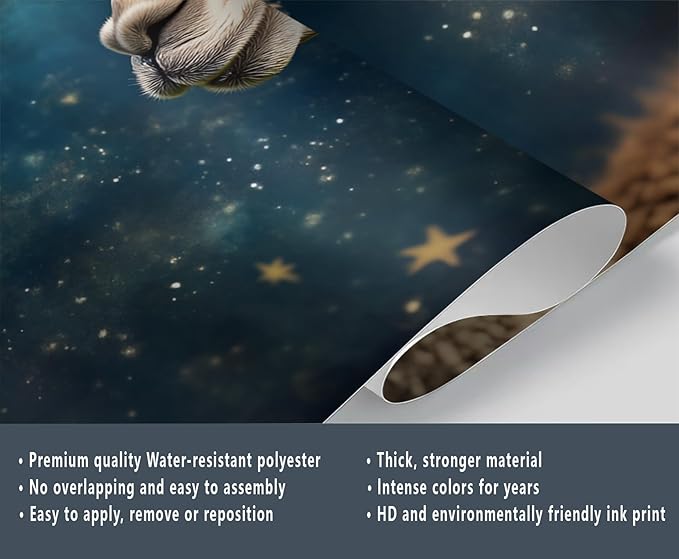 Starry Sky Alpaca Wall Mural, Dreamy Galaxy Moon Alpaca 3D Wall Murals, Cute Animal Wallpaper Mural, for Living Room Bedroom Large Wallpaper Indoor Decor 118" W x 82.6 "H