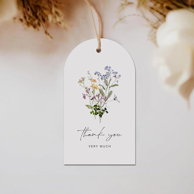 50 Thank You Gift Tags with String Attached, Small Thank You for Celebrating with Us Gift Bag Tags for Presents and Personalized Party Favors - Baby Shower, Wedding, Bridal Shower, Birthday, Floral
