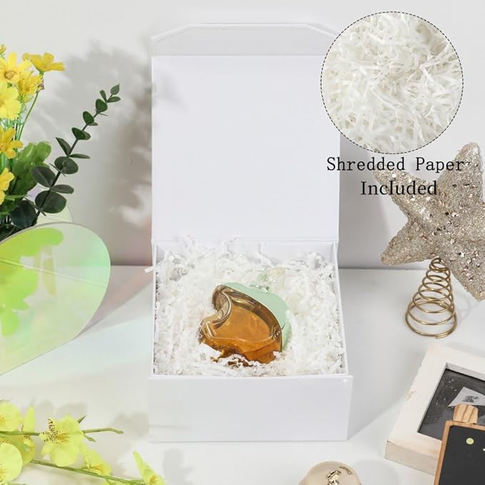 1 Pcs 6x6x3 Inch White Magnetic Gift Box Small Magnetic Box with Crinkle Paper White Small Gift Box with Shredded Paper Luxury Gift Boxes with Lids for Presents