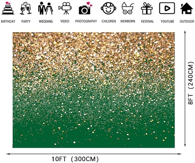 10x8ft Green and Gold Backdrop Golden Spots Backdrop for Photography Vintage Astract Background for Family Birthday Party Newborn Studio Props