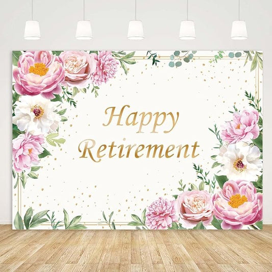 Happy Retirement Backdrop for Women Pink Rose Gold Dots Retirement Party Banner White Floral Greenery Leaves Decoration Lady's Retirement Party Decor Congrats Retire Photo Booth Props(8x6ft)