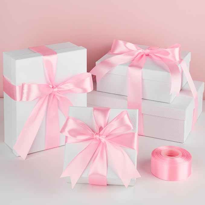 1-1/2 Inch Wide Pink Satin Ribbon, 50 Yards Solid Polyester Fabric Ribbon for Roses Making, Gift Wrapping, Christmas, Wedding Decorations, Crafts, Bows, Flower Bouquets