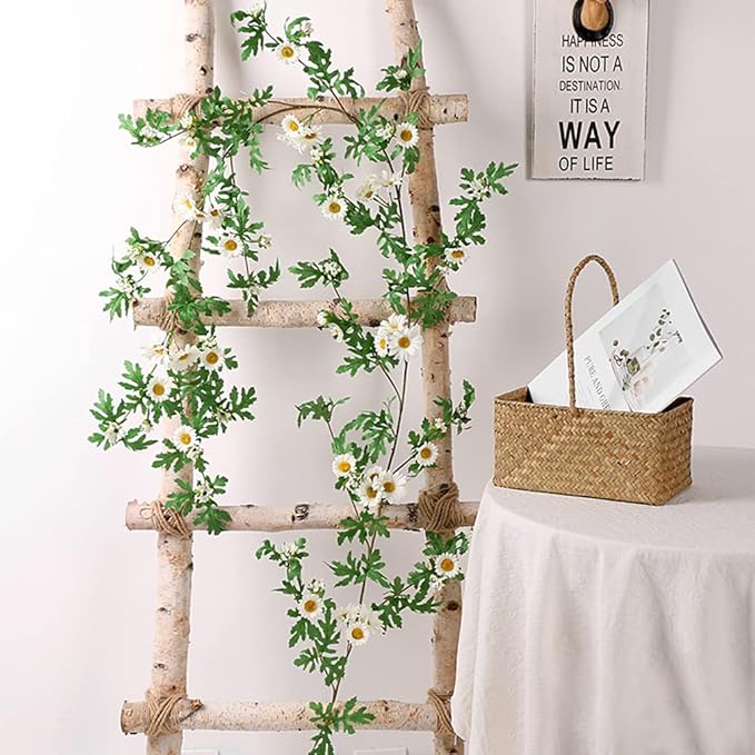 SOMYTING Artificial Daisy Garland Decorative Fake Flower Vine Hanging 5.6Ft Silk Flower Greenery for Home Garden Outdoor Ceremony Wedding Arch Floral Decor (white-2pcs)