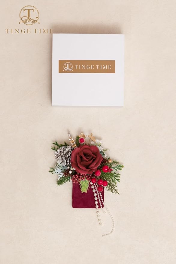 TINGE TIME Single Pocket Boutonniere for Man Groom, Best Man Boutonniere for Wedding, Prom, Homecoming, Anniversary, Graduation, Christmas Dinner (Christmas Red)