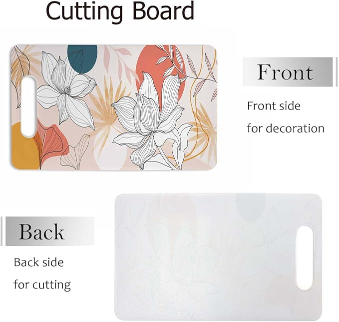 Floral Art Line Cutting Board Summer Tone Tropical Leaf Lotus Flower Grip Handle Chopping Boards Cutting Board for Kitchen Plastic 16" x 10" x 0.24"