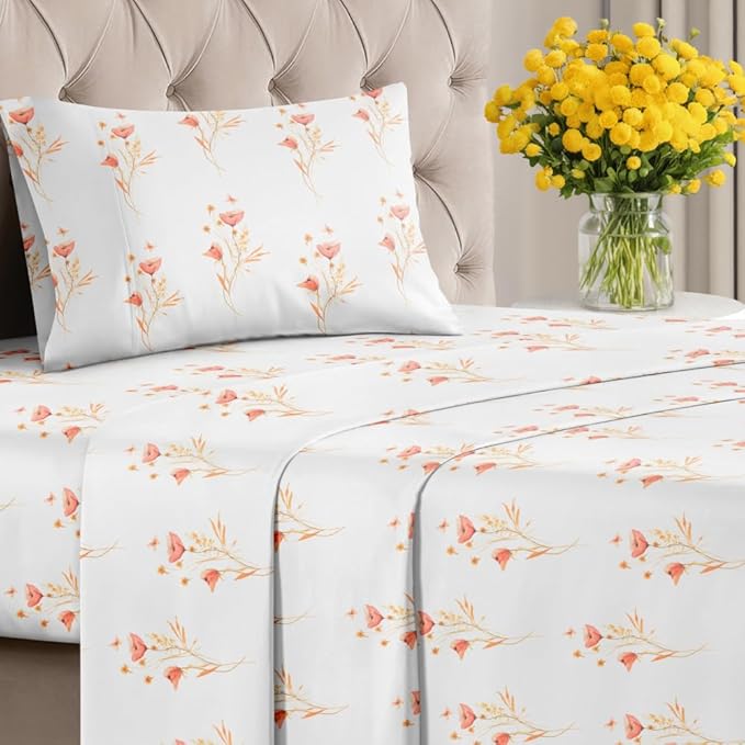 Floral Sheets - Pink Floral Butterfly Bed Sheet Set - 1 Flat & 1 Fitted & 1 Pillowcase w/ Deep Pockets - Wrinkle & Fade Free - Boho Botanical Bedding - Ultra-Soft, Breathable & Cooling - Twin Size New