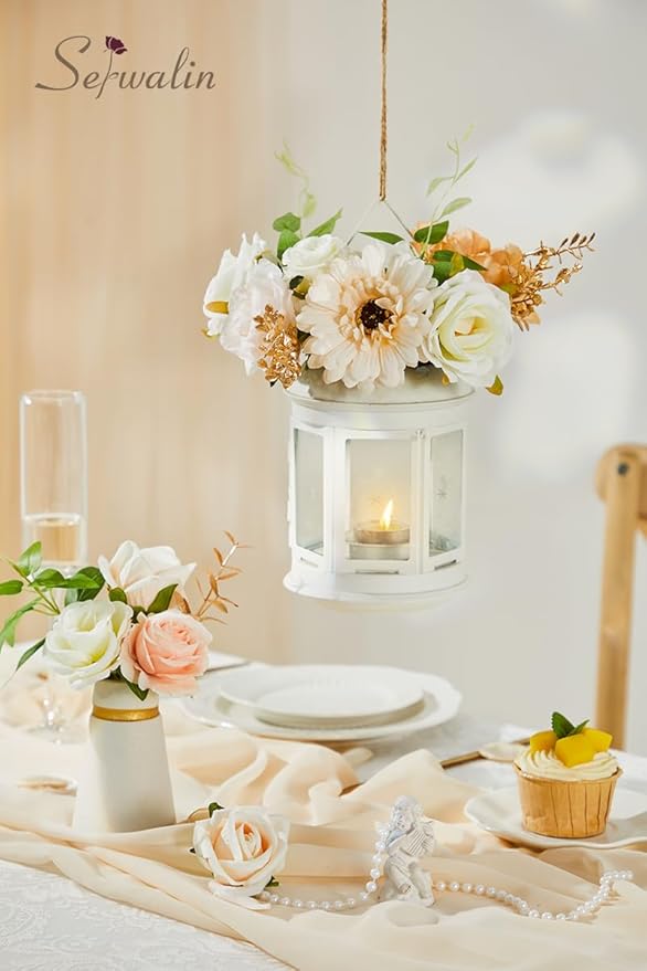 Serwalin Artificial Champagne Flowers, Silk Fake Flowers for DIY Wedding Bouquets Cake Flower, Table Centerpieces Baby Shower Birthday Party Home Decorations