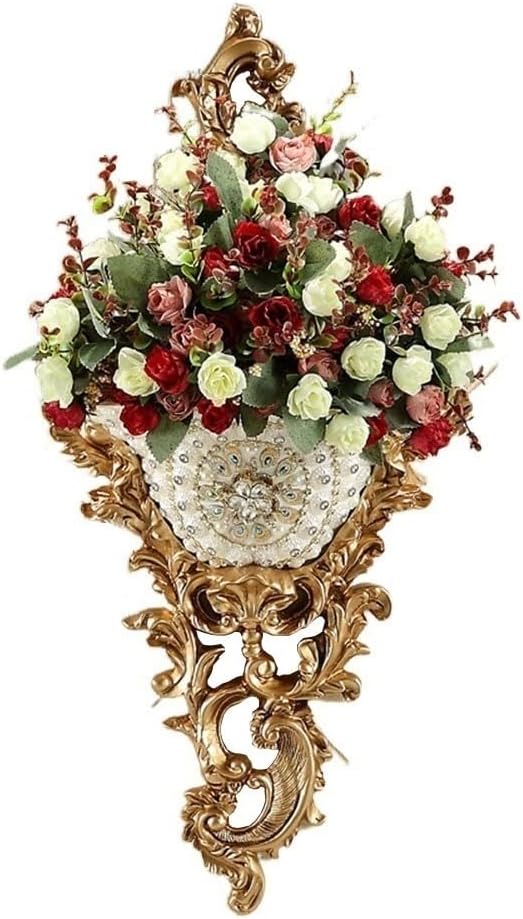 European-Style Resin Wall Mount Vases with Artificial Flowers Arrangements Bouquets for Living Dining Room Table Centerpiece Bedroom Office Hotel Home Decoration Tall Decorative Face Flower Vase(A)