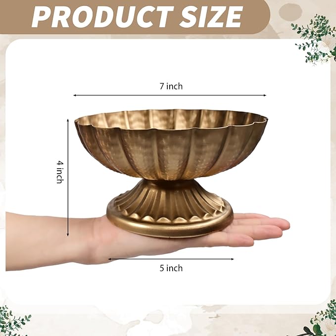 4 Pcs Metal Compote Bowl 7 Inch Compote Vases Indoor and Outdoor Fruits Bowl for Plant Christmas Wedding Flower Holder Centerpiece Home Party Decoration (Gold)