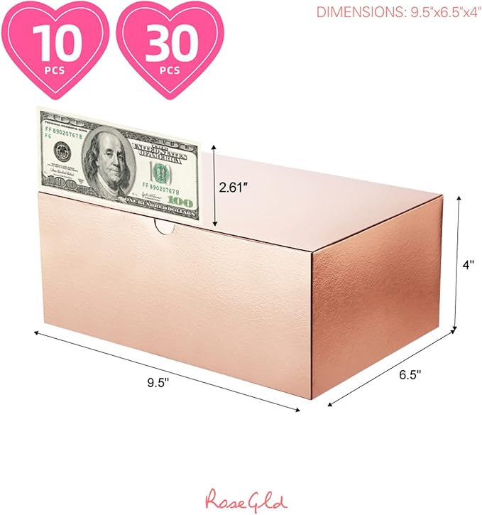 ROSEGLD 30 Gift Boxes with Lids, Rose Gold, Bridesmaid Proposal Boxes - 9.5x6.5x4 Inches, Glossy Grass Texture
