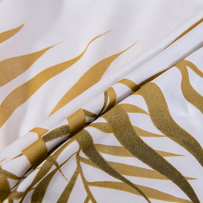 Nayoroom Gold Leaf Duvet Cover King Size Tropical Botanical Leaves Printed on White Bedding Set Soft Lightweight Microfiber Garden Farmhouse Comforter Covers with Zipper Closure Corner Ties