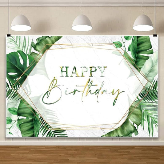 ChloropLastid 12x10ft Tropical Happy Birthday Backdrop Summer Green Palm Leaf Photography Background Hawaiian Birthday Party Banner Decorations for Men Women Portrait Photoshoot Props Supplies