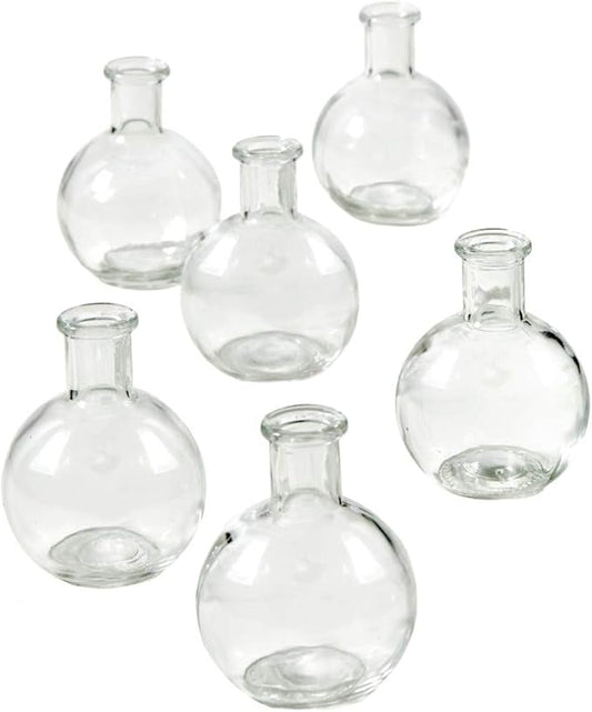 Serene Spaces Living Set of 6 Small Clear Ball Bud Vases, Transparent Glass Vases for Weddings, Events, Parties, Floral Centerpieces for Home Decor, Measures 4" Tall
