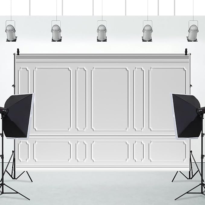 AOFOTO 5x3ft Room Photo Backdrop White Living Room French Classic Frame Wall Photography Background Office Video Conference Meeting Background Adult Children Portrait Photoshoot Backdrop