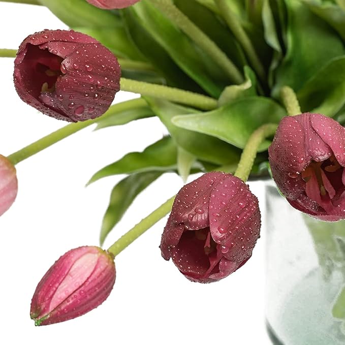 40pcs Artificial Tulips Flowers Real Touch Fake Latex Bouquet for Wedding Party Office Home Kitchen Decoration(Light Purple Suit 40pcs)