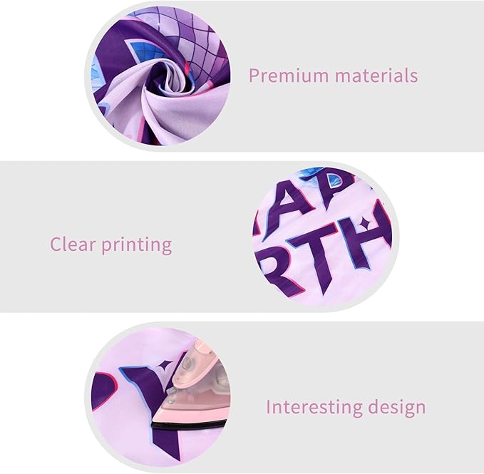 Pink Purple Birthday Backdrop, 1.5x1m/59.06x3.28ft Cartoon Happy Birthday Backdrop Dreamy & Funny Musical Themed Party Banner for Women Girl Celebration Decoration