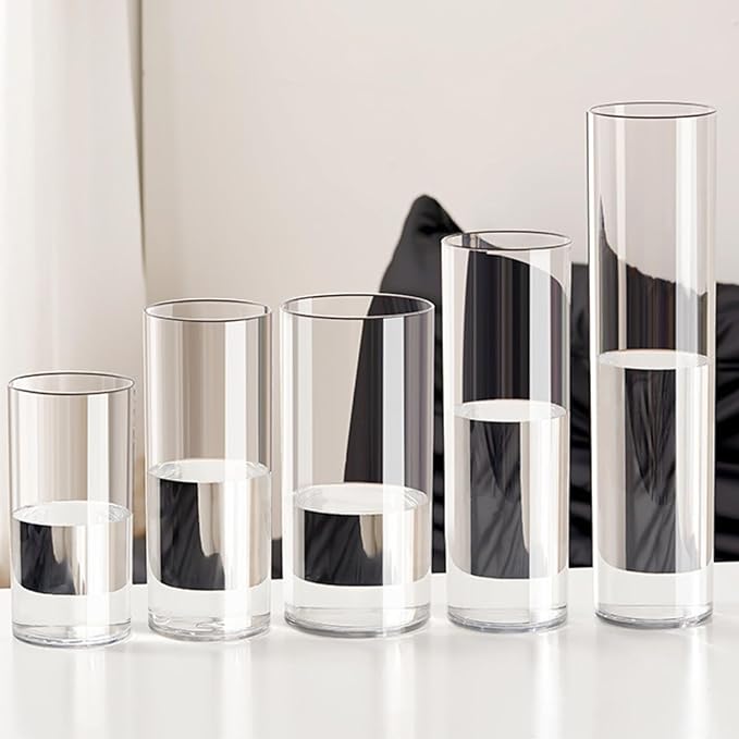 Clear Acrylic Flower Vase, Modern Unbreakable Decorative Cylinder Vase for Wedding Bouquets, Centerpieces, and Home Decor - 12cm Diameter, 25cm Height