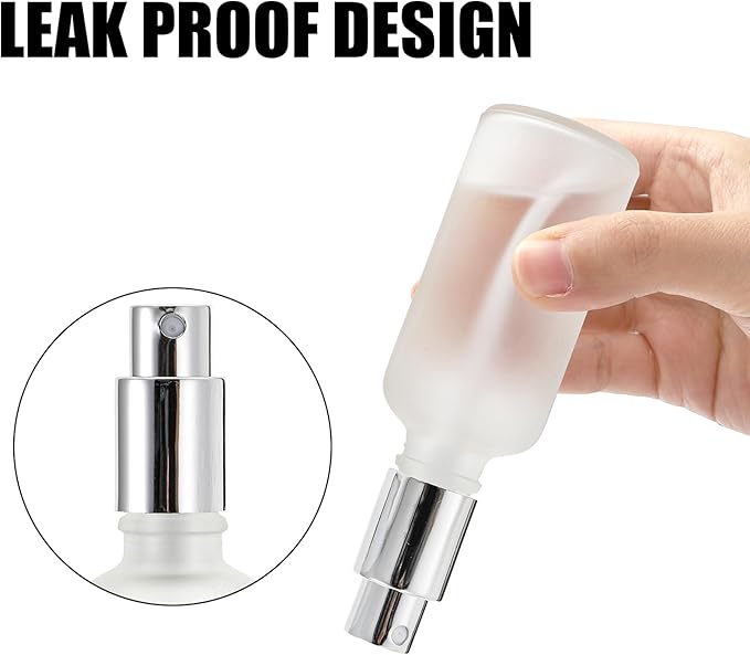 Bekith 16 Pack 50ml Glass Spray Bottles, Frosted Empty Perfume Atomizer, Refillable Fine Mist Spray for Essential Oils, Cleaning Products, Silver Sprayer