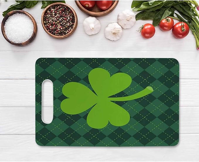 Clover Leaf Cutting Board St. Patrick's Day Green Geometric Stripes Cutting Boards Kitchen Chopping Board With Handles Non Slip 16 x 10 x 0.24 Inch