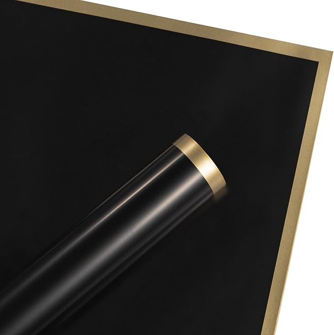 WRAPAHOLIC 20 Sheets Flower Wrapping Paper - 22.4 x 22.4 inch Black with Gold Edge Water-Resistant Floral Bouquet Wrapping Paper, Florist Supplies Packaging Paper for Wedding Birthday Gift DIY