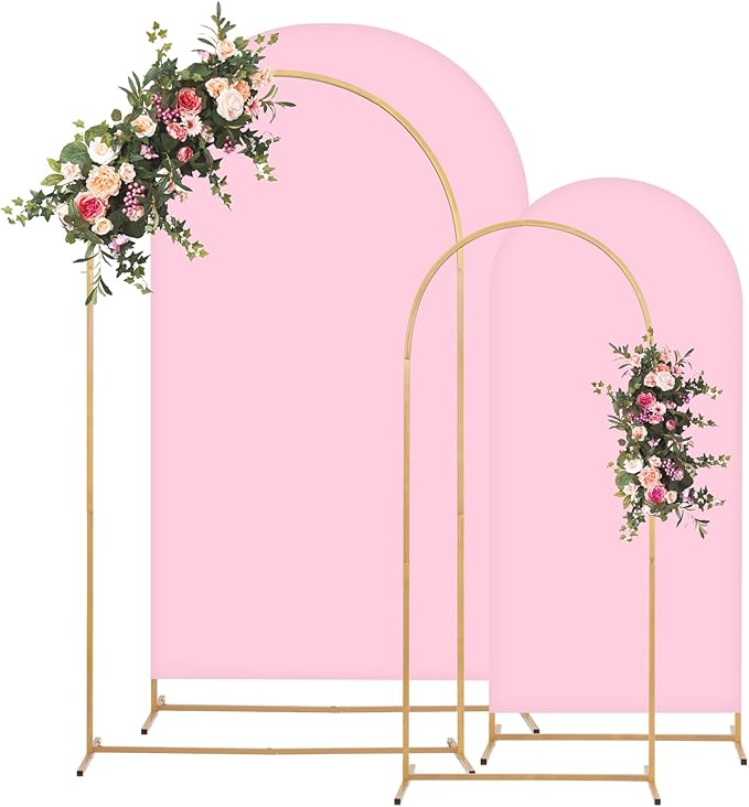 Metal Arch Backdrop Stand and Cover Set, 8FT, 6.6FT Party Backdrop, Easy to Assemble, Backdrop Stand for Parties, Birthday, Baby Shower