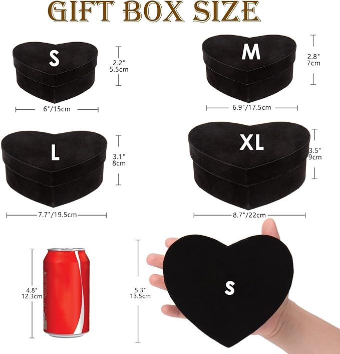 GnFlus Black Heart Shaped Gift Boxes with Lids for Presents 4 Pack Velvet Nesting Gifts Box for Arrangements Flowers Valentines Christmas Thanksgiving Wedding Birthdays Bridesmaid Anniversary Party