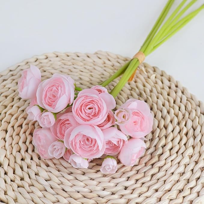 24Pcs Ranunculus Artificial Flower, 16 Inch Faux Silk Mini Ranunculus Flowers Bulk Fake Wedding Filler Flowers for DIY Bouquet Centerpieces Arrangements Bridal Shower Decorations (Light Pink)