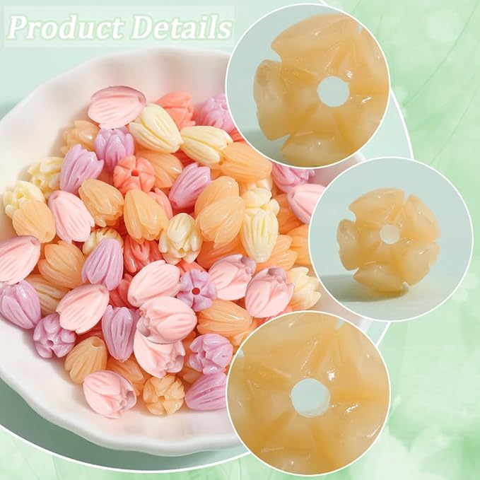 1 Box 100Pcs 4 Colors Acrylic Flower Beads Jasmine Flower Beads Small Coral Shell Dyed Synthetic 3D Carved Cute Loose Beads Flowers for Jewelry Making Beading DIY Bracelet Necklace Earring