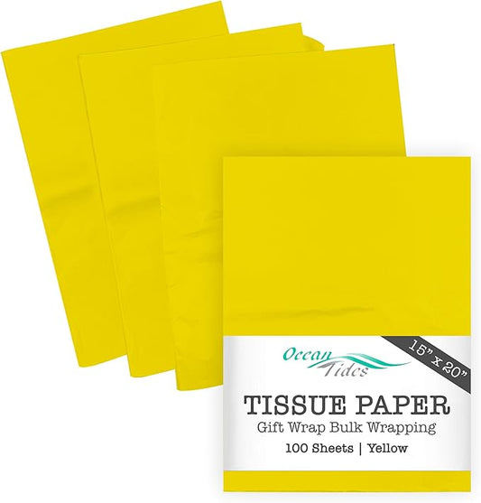 Ocean Tides 100 Sheets (14 x 20 Inches) Christmas Wrapping Paper – Gift Wrapping Tissue Paper Bulk for Crafts, Birthdays, & Holidays – Colored Tissue Papers for Gift Bags & Decorations, Yellow