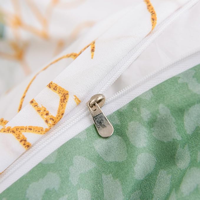 Nayoroom White Floral Duvet Cover King Size Green Gold Leaves Printed Reversible Botanical Comforter Cover 3 Pieces Soft Breathable Microfiber Cottagecore Bedding Set with Zipper Closure