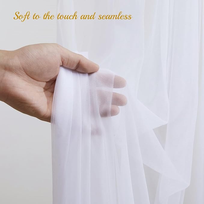 PARTISKY 10x8ft White Tulle Backdrop Curtain with Lights String for Parites, Sheer Backdrop Curtains for Wedding Baby Shower Birthday Party Photo Shoot Decorations