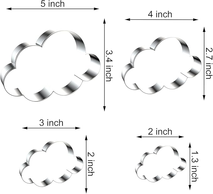 Cloud Cookie Cutter Set Large - 5 Inch, 4 Inch, 3 Inch, 2 Inch - 4 Pieces Cookie Cutters Shapes Sandwich Fondant Biscuit Clay Molds - Stainless Steel