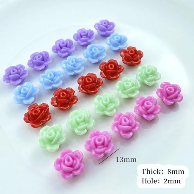 200pcs Acrylic Rose Flower Beads Candy Color Flat Back Spacer Beads Loose Pastel Colorful Decor for DIY Crafts Jewelry Making Bracelet Necklace Earrings(Cream)