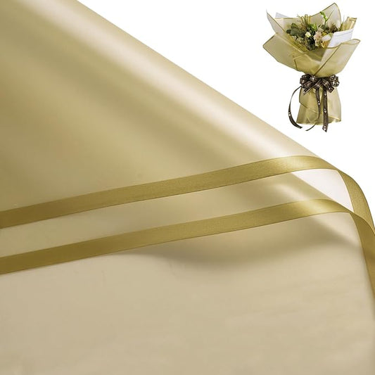 WRAPAHOLIC 20 Sheets Flower Wrapping Paper - 22.4 x 22.4 inch Gold Border Water-Resistant Floral Bouquet Wrapping Paper for Wedding Birthday Gift DIY
