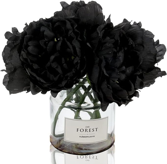 Tinsow Artificial Peony for Home Decoration, 5 Pcs Faux Black Peonies Flowers for Halloween Decoration, Silk Flowers Bouquet,(Black, 5)