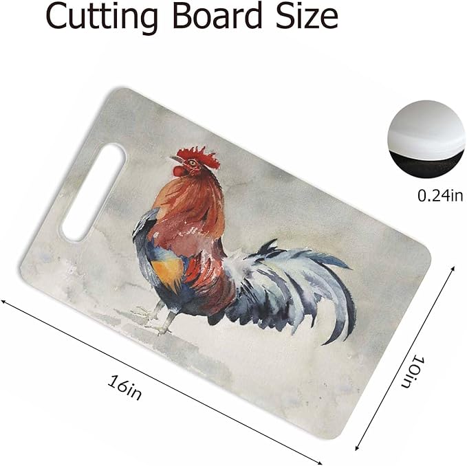 Roosters Cutting Board Red Cock With Blue Tail Grip Handle Chopping Boards Cutting Board for Kitchen Plastic 16" x 10" x 0.24"