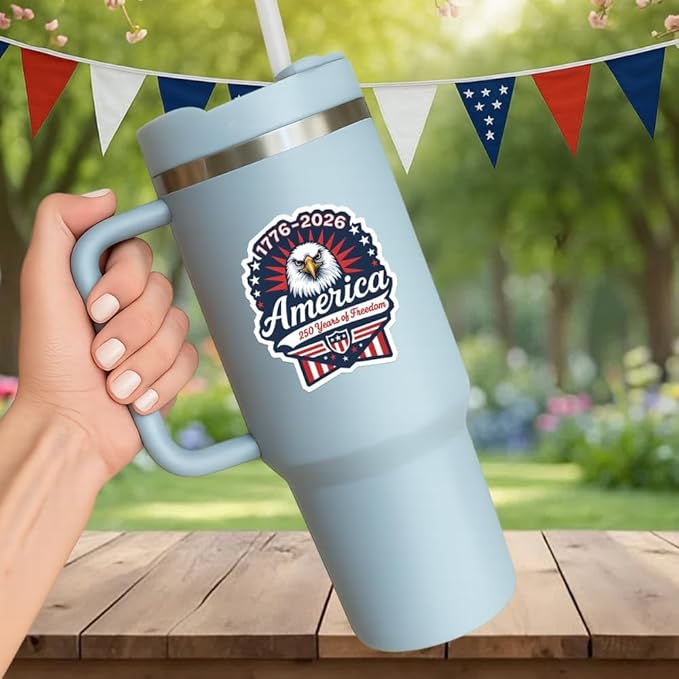 HANDICHI Design 5-Pack 4 Inch USA 250th Anniversary Stickers – Bald Eagle “250 Years of Freedom” Patriotic Vinyl Decals 1776-2026 for Cars, Laptops & Scrapbooks