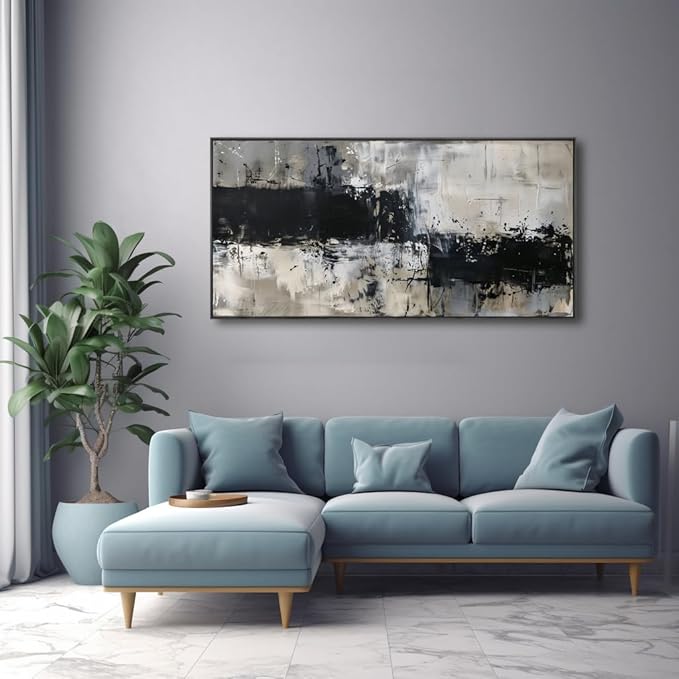 Wall Art Abstract Canvas Painting Black Grey Wall Decor Modern Artwork for Living Room Bedroom Dining Room Home Office Decor Large Framed Ready to Hang 30"x60"