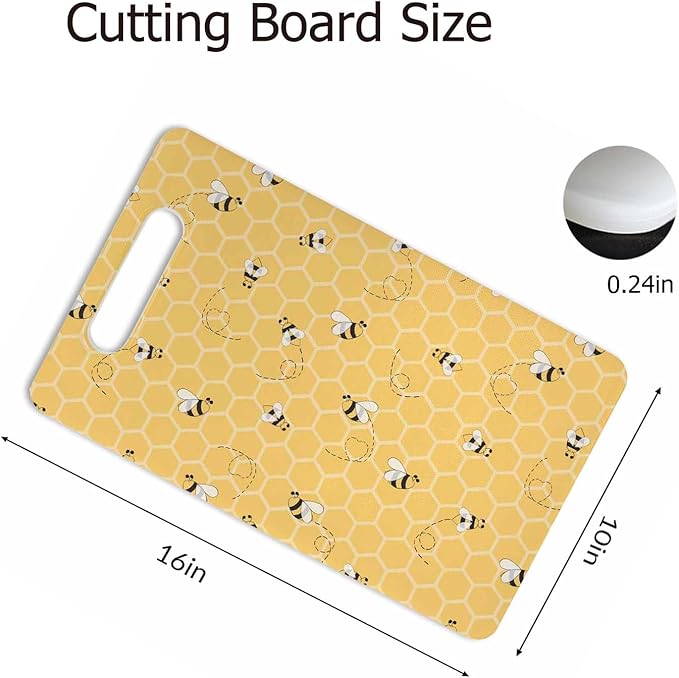 Yellow Bees Cutting Board Honey Honeycombs Cute Animal Grip Handle Chopping Boards Cutting Board for Kitchen Plastic 16" x 10" x 0.24"