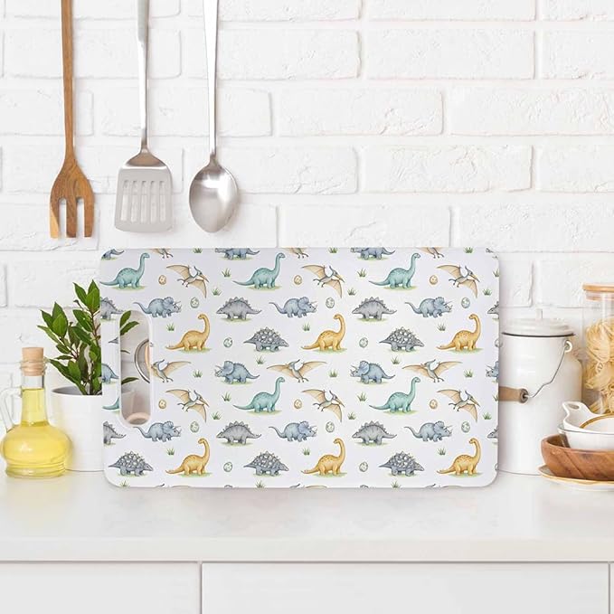 Cute Dinosaur Cutting Board Watercolor Cartoon Animal Colorful Grip Handle Chopping Boards Cutting Board for Kitchen Plastic 16" x 10" x 0.24"