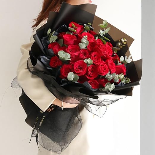 20 Sheets Black Flower Wrapping Paper, Waterproof Floral Wrap Solid Bouquet Wrapping Paper Florist Supplies (22.8 x 22.8 inch)
