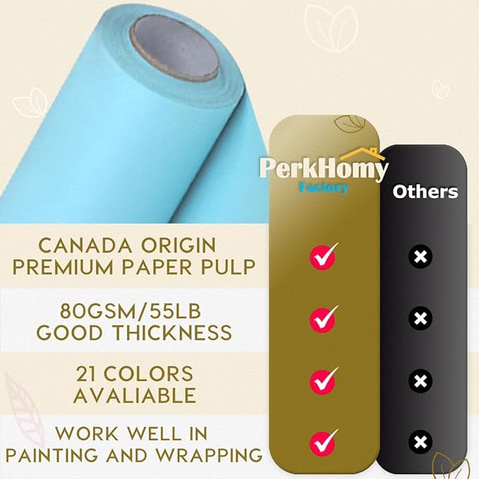 PerkHomy Light Blue Kraft Paper Roll 48" x 3,600" (300') for Gift Wrapping Bouquet Flower Art Painting Craft Writing Packaging Shipping 80GSM 55LB (Light Blue, 48" x 300')