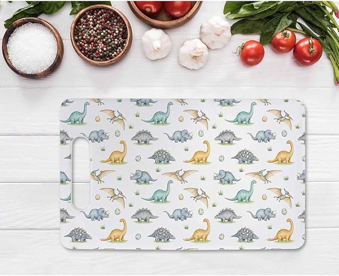 Cute Dinosaur Cutting Board Watercolor Cartoon Animal Colorful Grip Handle Chopping Boards Cutting Board for Kitchen Plastic 16" x 10" x 0.24"