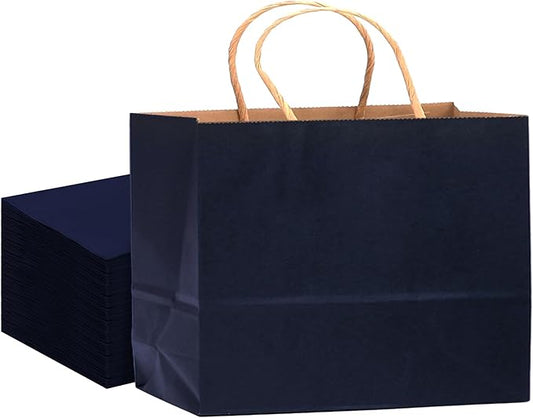 qiqee 13"x4.5"x10" Large Gift Bag with Handles Bulk 32PCS Gift Paper Bags Navy Blue Bags Multiple Uses (Wide Large)