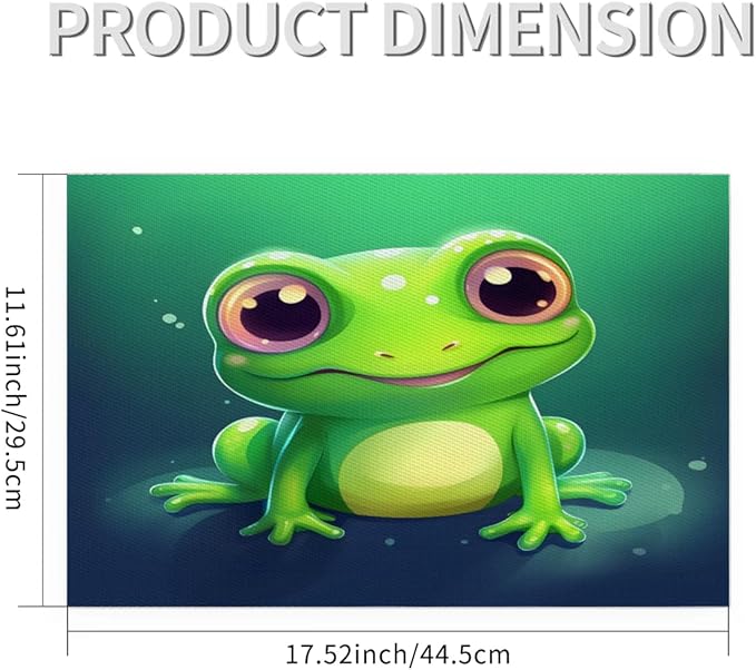 Frog Animal Green Placemats Set of 6 PVC Vinyl Non Slip Table Mats Waterproof Heat Resistant Place Mats Washable Wipeable Dining Table Mat for Kitchen Party Farmhouse Indoor Outdoor Decorative
