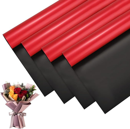 M METERXITY 20 Sheets Flower Wrapping Paper Bouquet, 23 Inch Double-Sided Black & Wine Red BOPP Waterproof Floral Wrapping Paper Flower Packaging DIY for Wedding/Party/Gift Bouquet Wrap Paper