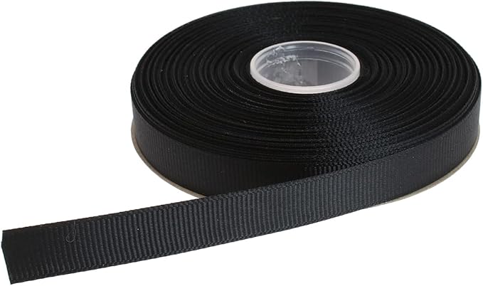 Solid Grosgrain Ribbon 25 Yard Each Roll 100% Polyester Woven Edge (3/8", Black)
