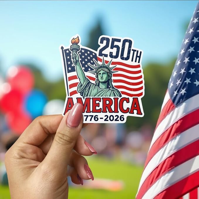 HANDICHI Design 5 Pack 6 Inch America 250th Anniversary Stickers (1776–2026), Patriotic Statue of Liberty & USA Flag Vinyl Decals